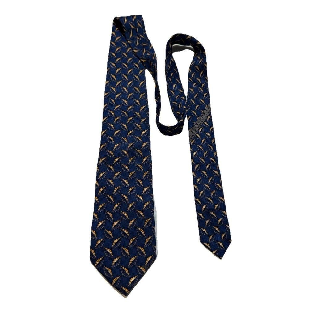JZ RICHARDS Men's Silk Neck Tie Blue Geometric Design No. 7106-9